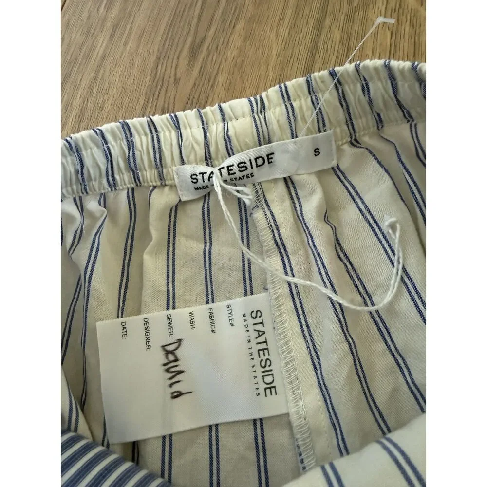 STATESIDE S nwot Anthropologie cotton pinstripe blue stripe boxer short natural